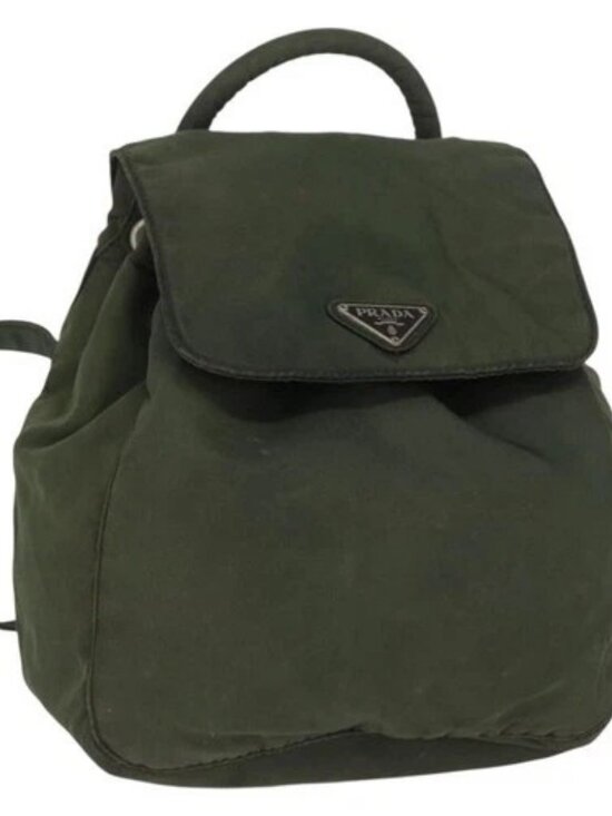 PRADA Backpack Nylon Khaki Silver Auth 166688 main image 14